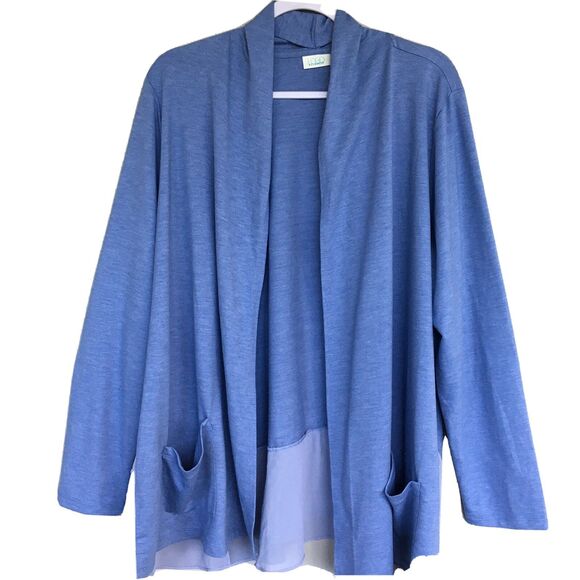 Logo Lounge by Lori Goldstein Blue Open Front Cardigan Sheer Dot Inset Size XL - Picture 1 of 10
